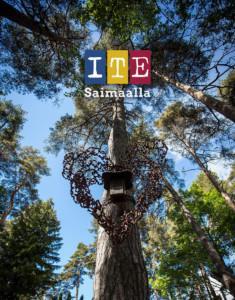 ITE Saimaalla -kirjan kansi, taidelinnunpönttö puussa
